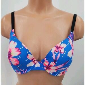 Victoria's Secret Pink Blue Floral Wear Everywhere T shirt Lightly Lined Bra 34D